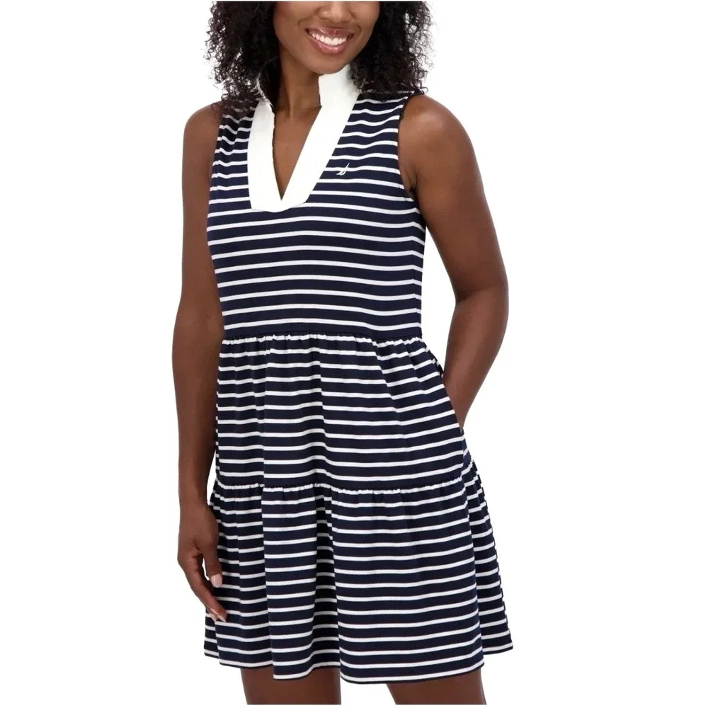 NEW! Nautica Jeans Striped Sleeveless Tiered Tank Dress Navy White SZ XXL - Picture 5 of 11